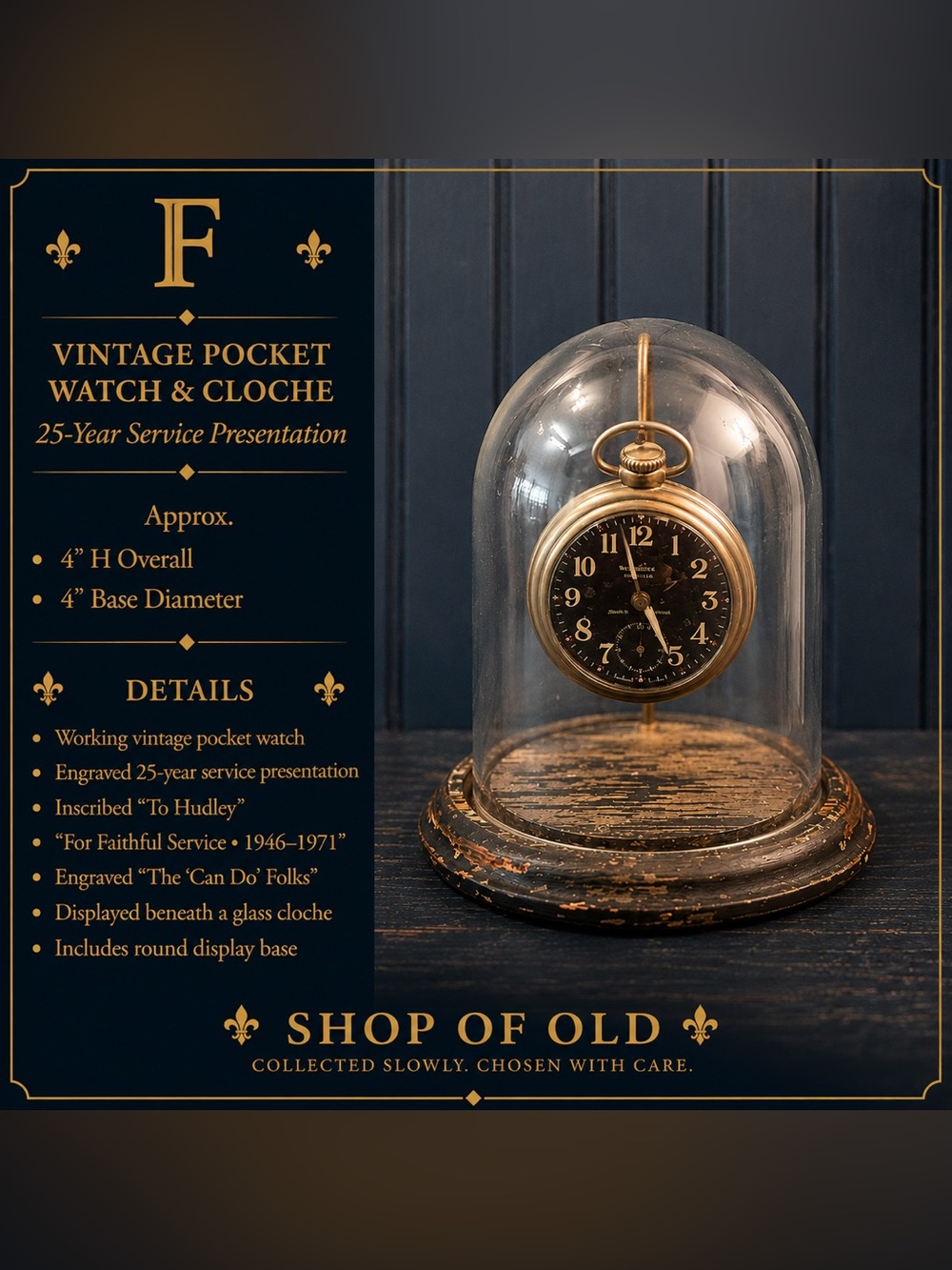 Vintage Pocket Watch & Glass Cloche | 25-Year Service Presentation